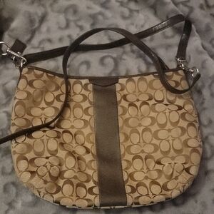 Coach Brown Shoulder Bag with Signature Monogram